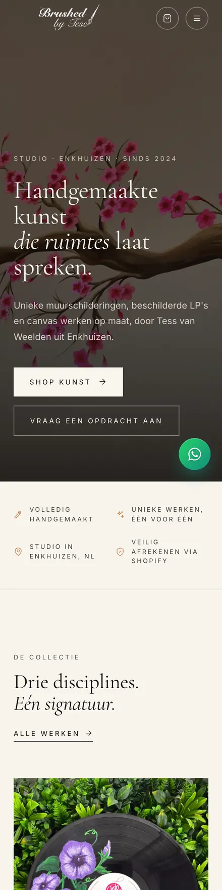 De webshop van Brushed by Tess op een telefoon