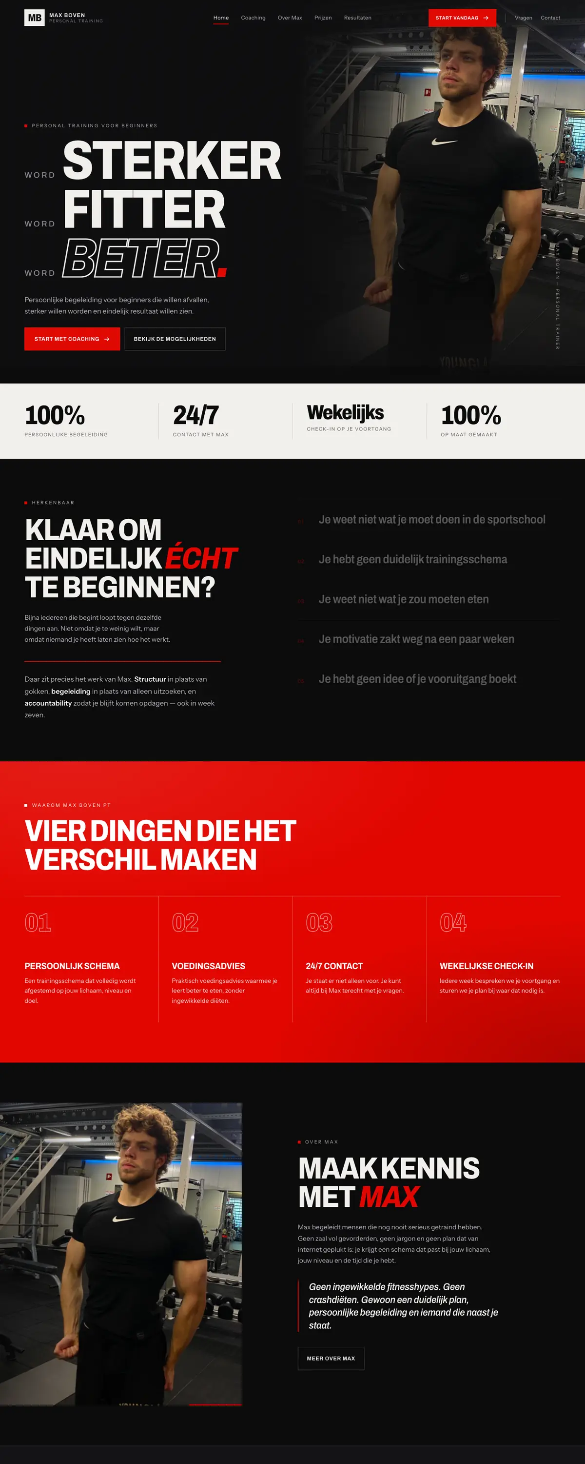 De homepage van Max Boven PT op desktop