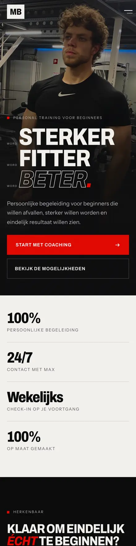 De homepage van Max Boven PT op een telefoon