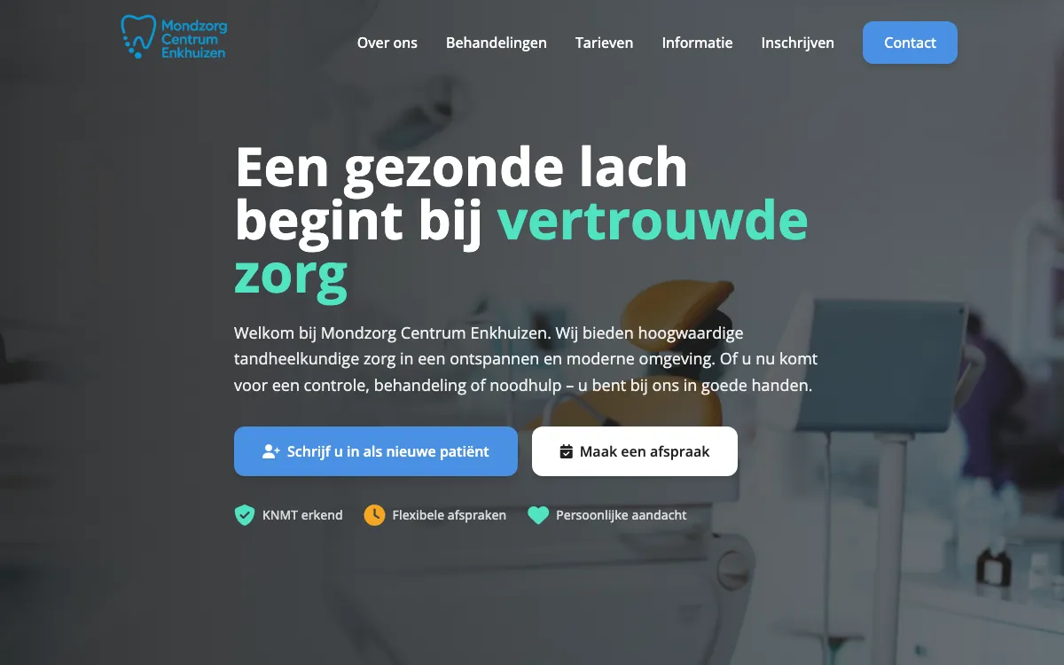 De held van de website van Mondzorg Centrum Enkhuizen